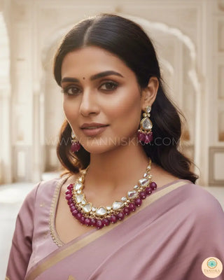 MEEREN Kundan Choker Necklace Set (Ruby) - Necklace Set