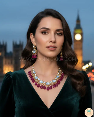 MEEREN Kundan Choker Necklace Set (Ruby) - Necklace Set