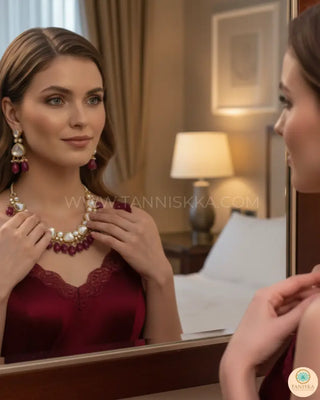 MEEREN Kundan Choker Necklace Set (Ruby) - Necklace Set
