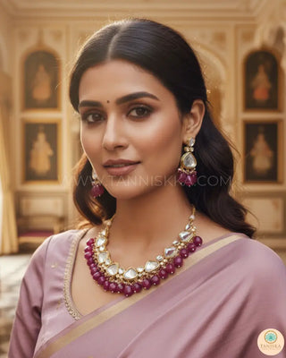 MEEREN Kundan Choker Necklace Set (Ruby) - Necklace Set