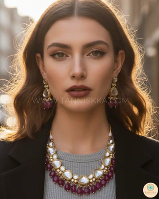 MEEREN Kundan Choker Necklace Set (Ruby) - Necklace Set