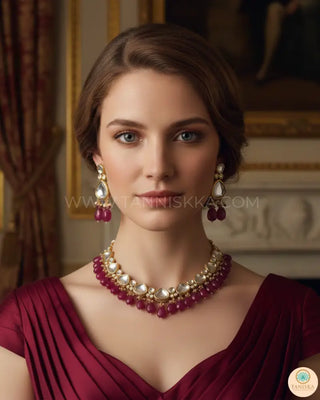 MEEREN Kundan Choker Necklace Set (Ruby) - Necklace Set