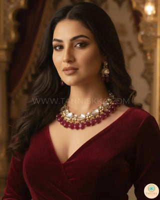 MEEREN Kundan Choker Necklace Set (Ruby) - Necklace Set