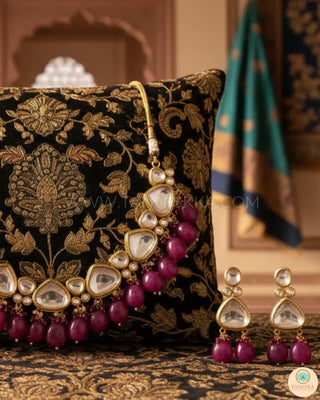 MEEREN Kundan Choker Necklace Set (Ruby) - Necklace Set