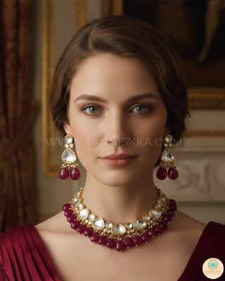 MEEREN Kundan Choker Necklace Set (Ruby) - Necklace Set