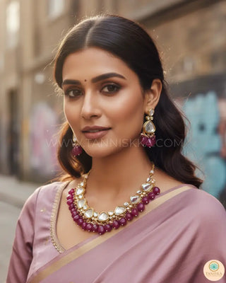 MEEREN Kundan Choker Necklace Set (Ruby) - Necklace Set