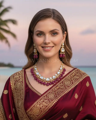 MEEREN Kundan Choker Necklace Set (Ruby) - Necklace Set