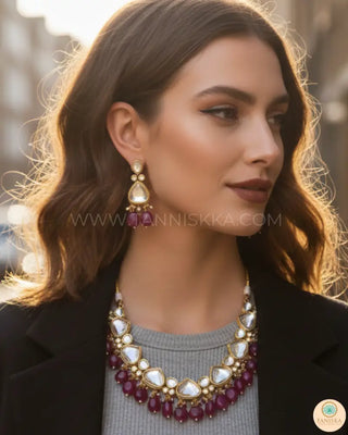 MEEREN Kundan Choker Necklace Set (Ruby) - Necklace Set