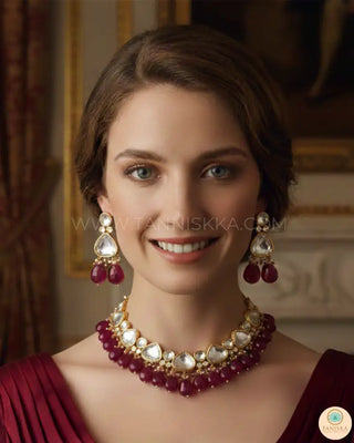 MEEREN Kundan Choker Necklace Set (Ruby) - Necklace Set