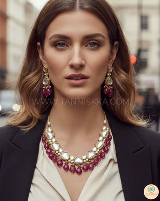 MEEREN Kundan Choker Necklace Set (Ruby) - Necklace Set