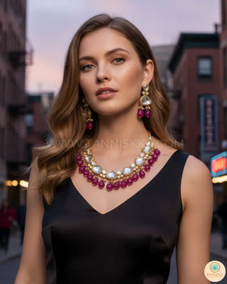 MEEREN Kundan Choker Necklace Set (Ruby) - Necklace Set
