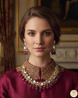 MEEREN Kundan Choker Necklace Set (Ruby) - Necklace Set
