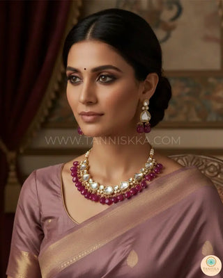 MEEREN Kundan Choker Necklace Set (Ruby) - Necklace Set