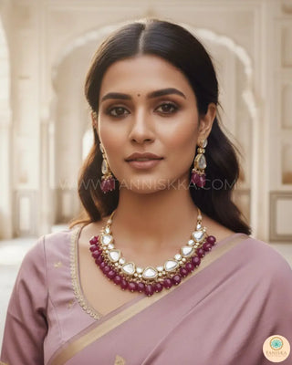 MEEREN Kundan Choker Necklace Set (Ruby) - Necklace Set
