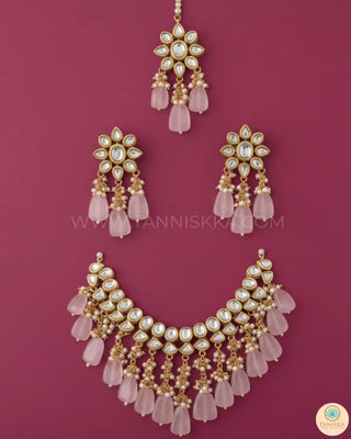 MISHA Kundan Necklace Set (Baby Pink) - Necklace Set