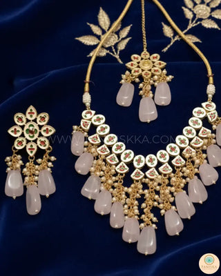 MISHA Kundan Necklace Set (Baby Pink) - Necklace Set