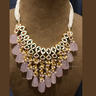 MISHA Kundan Necklace Set (Baby Pink) - Necklace Set