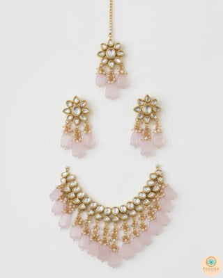 MISHA Kundan Necklace Set (Baby Pink) - Necklace Set
