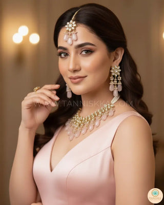 MISHA Kundan Necklace Set (Baby Pink) - Necklace Set