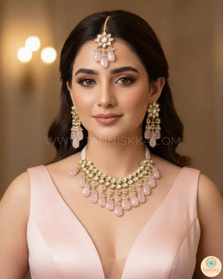 MISHA Kundan Necklace Set (Baby Pink) - Necklace Set