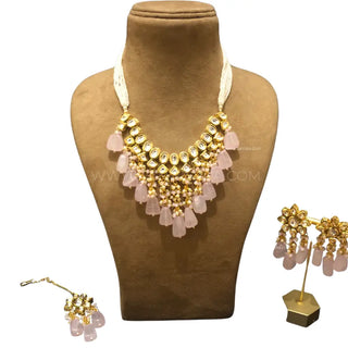 MISHA Kundan Necklace Set (Baby Pink) - Necklace Set