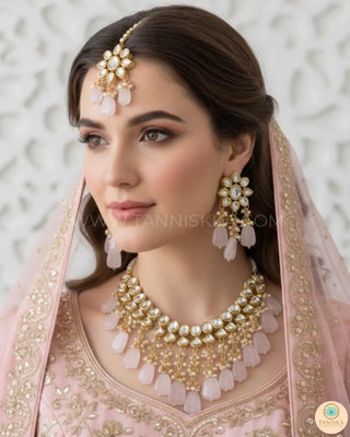 MISHA Kundan Necklace Set (Baby Pink) - Necklace Set