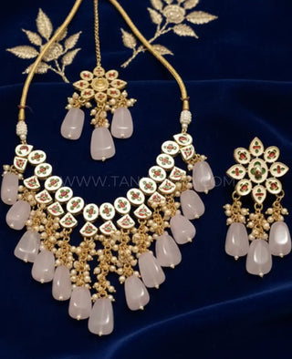 MISHA Kundan Necklace Set (Baby Pink) - Necklace Set