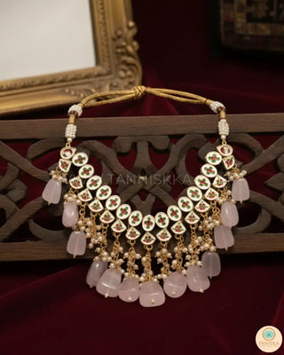 MISHA Kundan Necklace Set (Baby Pink) - Necklace Set