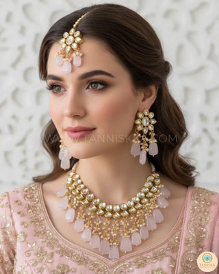 MISHA Kundan Necklace Set (Baby Pink) - Necklace Set