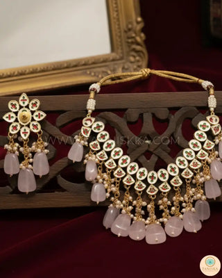 MISHA Kundan Necklace Set (Baby Pink) - Necklace Set