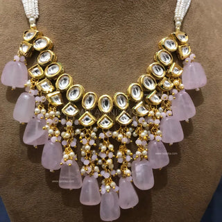 MISHA Kundan Necklace Set (Baby Pink) - Necklace Set