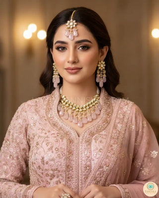 MISHA Kundan Necklace Set (Baby Pink) - Necklace Set