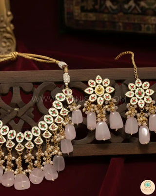 MISHA Kundan Necklace Set (Baby Pink) - Necklace Set