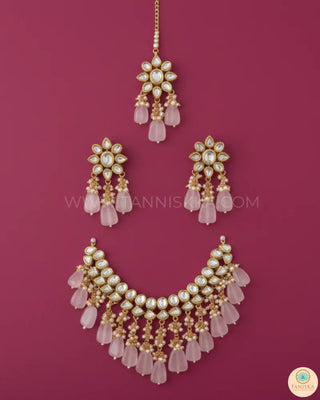 MISHA Kundan Necklace Set (Baby Pink) - Necklace Set