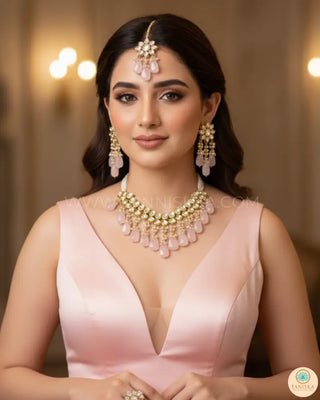 MISHA Kundan Necklace Set (Baby Pink) - Necklace Set
