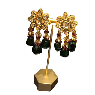 MISHA Kundan Necklace Set (Emerald Maroon Combo) - Necklace Set