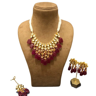 MISHA Kundan Necklace Set (Maroon) - Necklace Set