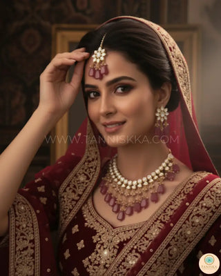 MISHA Kundan Necklace Set (Maroon) - Necklace Set