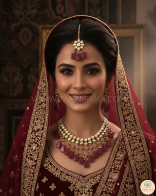 MISHA Kundan Necklace Set (Maroon) - Necklace Set
