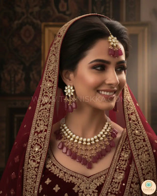 MISHA Kundan Necklace Set (Maroon) - Necklace Set