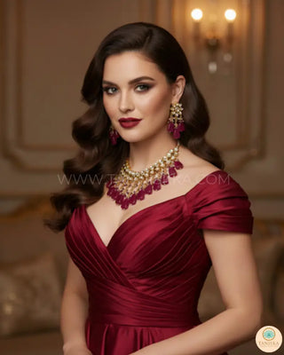 MISHA Kundan Necklace Set (Maroon) - Necklace Set