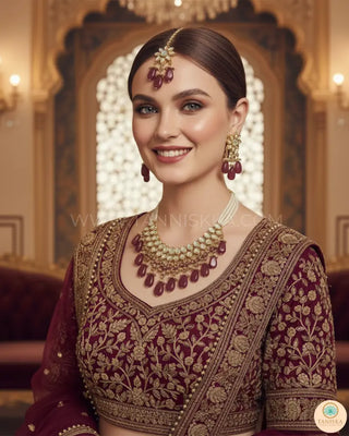 MISHA Kundan Necklace Set (Maroon) - Necklace Set