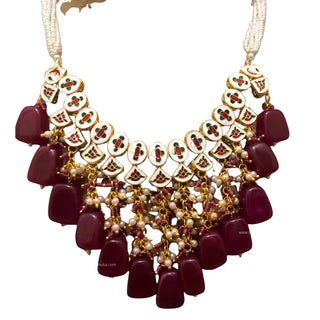 MISHA Kundan Necklace Set (Maroon) - Necklace Set