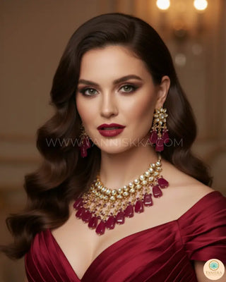 MISHA Kundan Necklace Set (Maroon) - Necklace Set