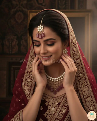 MISHA Kundan Necklace Set (Maroon) - Necklace Set