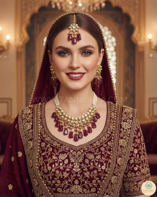 MISHA Kundan Necklace Set (Maroon) - Necklace Set