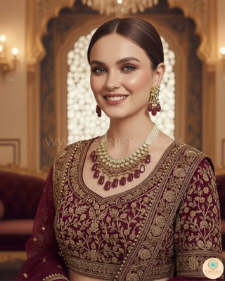 MISHA Kundan Necklace Set (Maroon) - Necklace Set