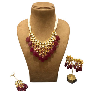 MISHA Kundan Necklace Set (Maroon) - Necklace Set