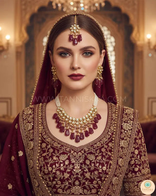 MISHA Kundan Necklace Set (Maroon) - Necklace Set