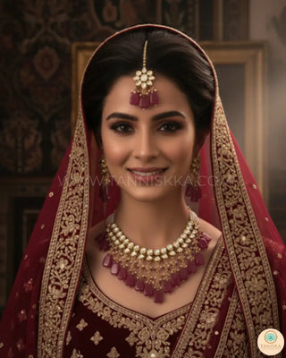 MISHA Kundan Necklace Set (Maroon) - Necklace Set